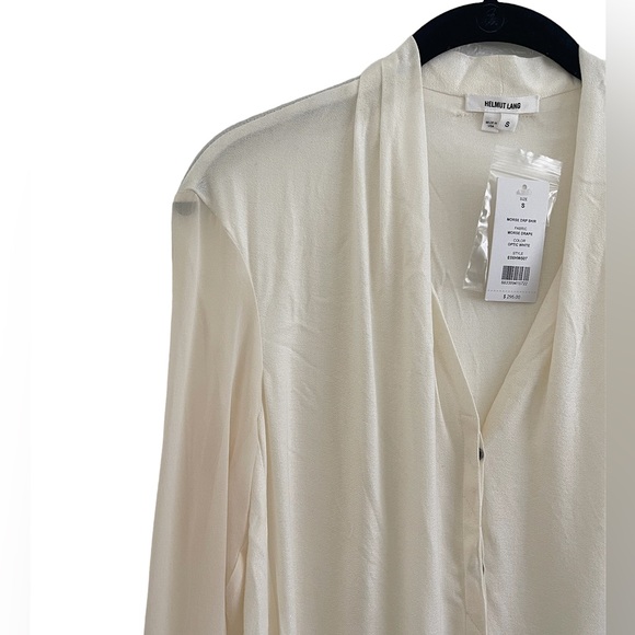 NWT Helmut Lang Cream Silk Blend Long Sleeve Drape Blouse - Picture 3 of 4